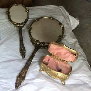 Antique Mirror and Brush Set